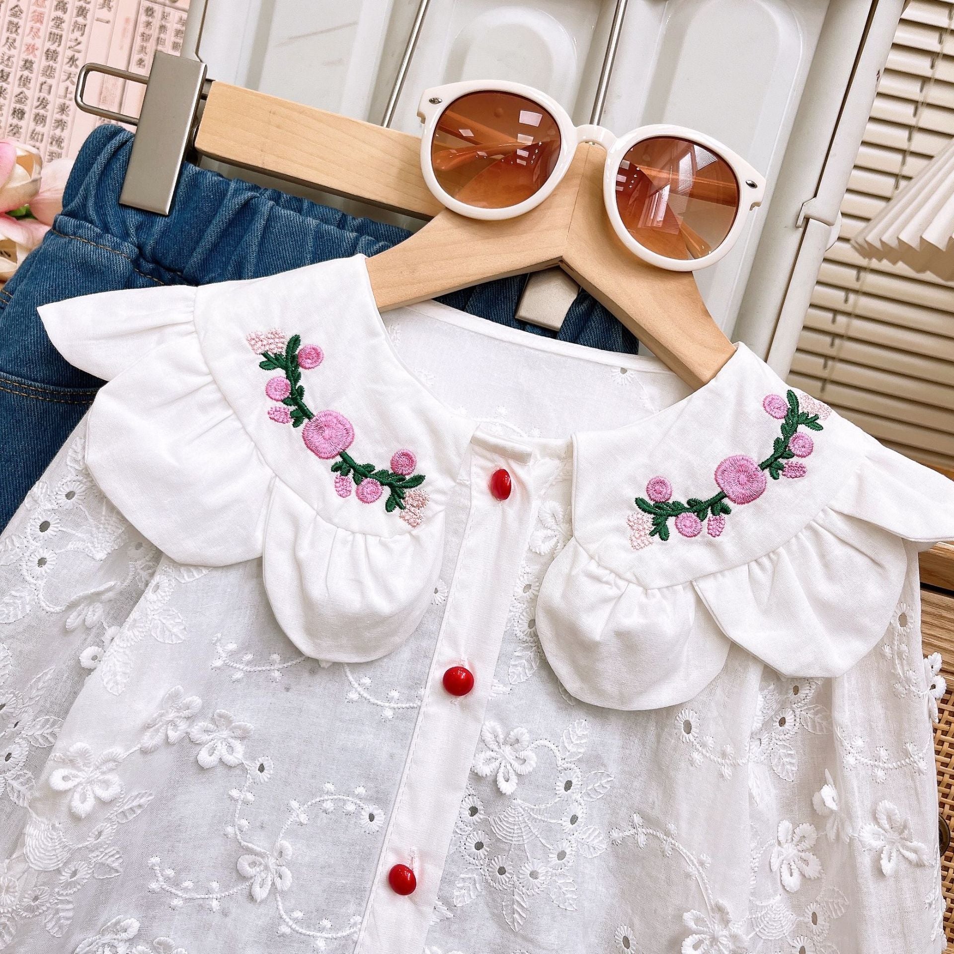 [363805] - Setelan 2in1 Baju Blouse Lengan Panjang Celana Panjang Jeans Fashion Anak Perempuan Cewek - Motif Little Flower
