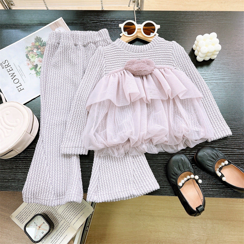 [363822] - Setelan Baju Atasan Dress Celana Panjang Fashion Anak Perempuan - Motif Love Lace