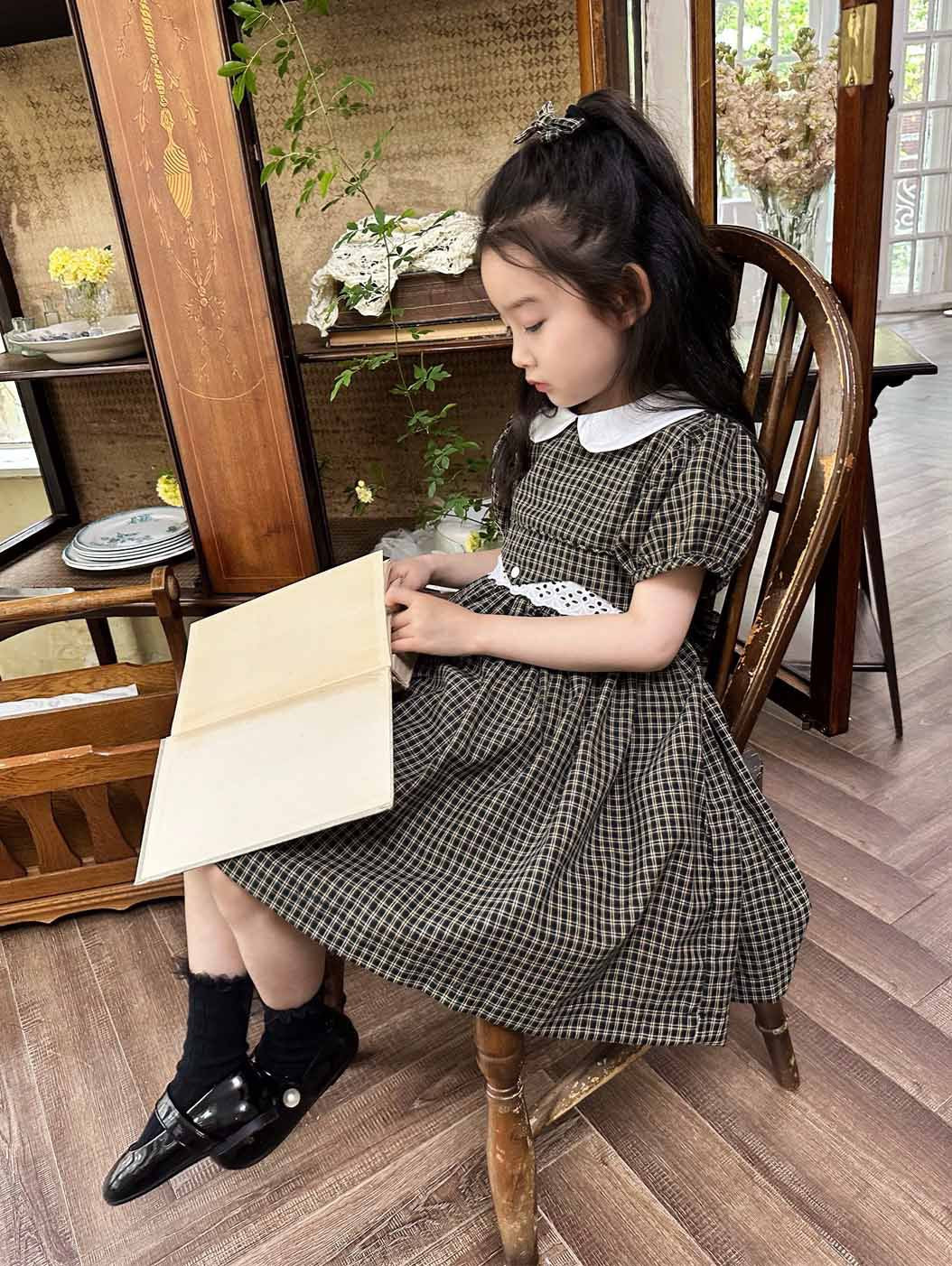 [5071103] - Baju Dress Gaun Pesta Lengan Pendek Fashion Anak Perempuan Cewek - Motif Plaid Dark Color - BABYHOKI STORE