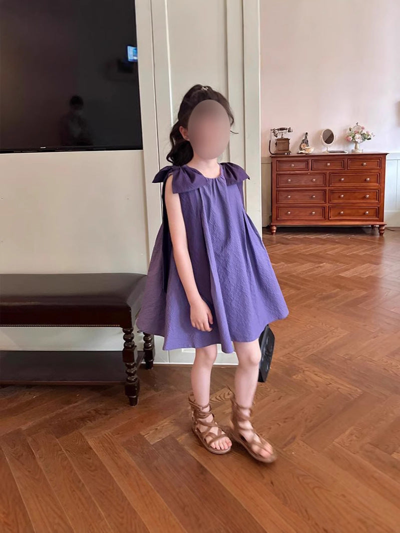 [5071115] - Baju Dress Gaun Lengan Kutung Fashion Korean Style Anak Perempuan Cewek - Motif French Purple - BABYHOKI STORE