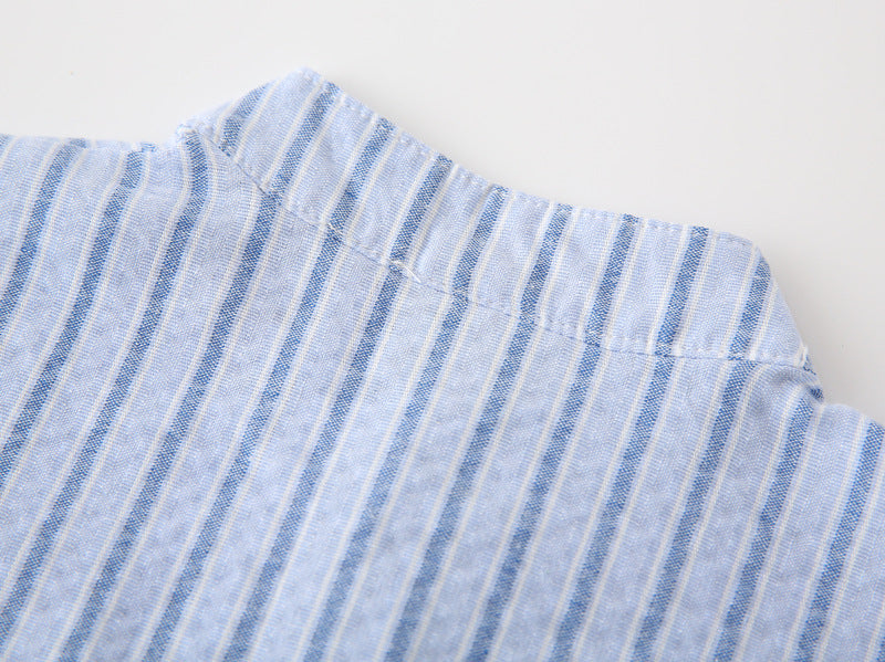 [383223] - Baju Atasan Kemeja Kerah Shanghai Koko Lengan Pendek Anak Laki-Laki Cowok - Motif Blue & White Stripes - BABYHOKI STORE - BABYHOKI STORE