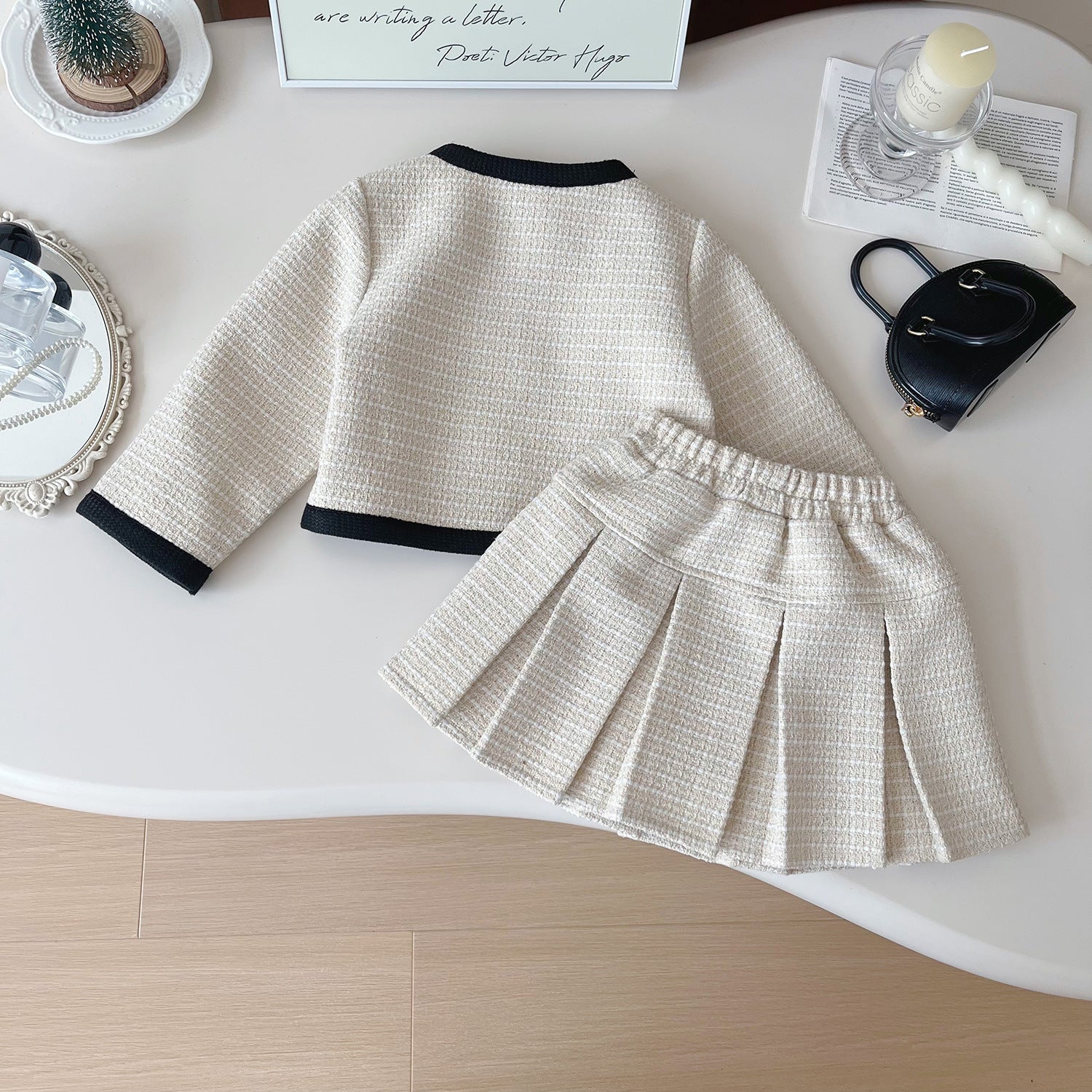 [963145] - One Set 2in1 Baju Setelan Atasan Lengan Panjang Bawahan Celana Rok Pendek Korean Version Style Anak Perempuan Cewek - Motif Pearl Tie - BABYHOKI STORE - BABYHOKI STORE