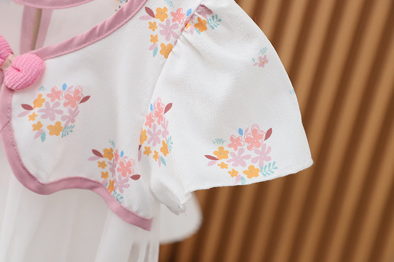 [352380] - Baju Mini Dress Lengan Pendek Import Anak Perempuan - Motif Ribbon Flower