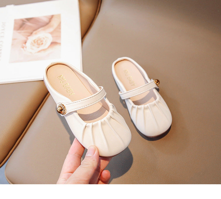 [381274 Size 26-36] - Sepatu Sandal Flat Shoes Slip On Korean Version Anak Perempuan Cewek - Motif Strap Button Accent - BABYHOKI STORE