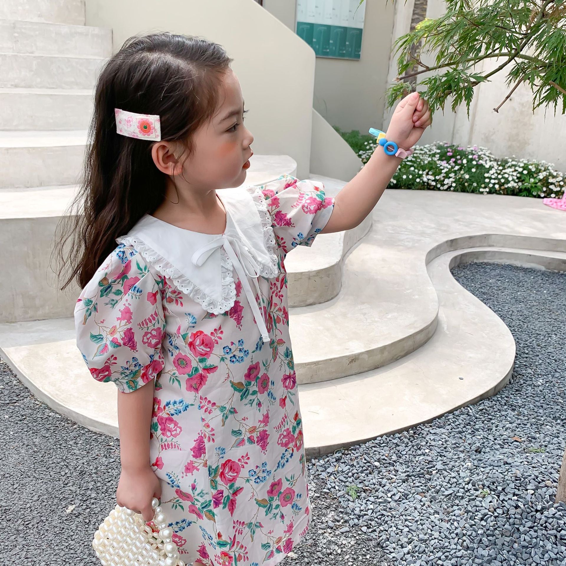 [507S178] - Baju Dress Lengan Pendek Fashion Anak Perempuan - Flower Lace