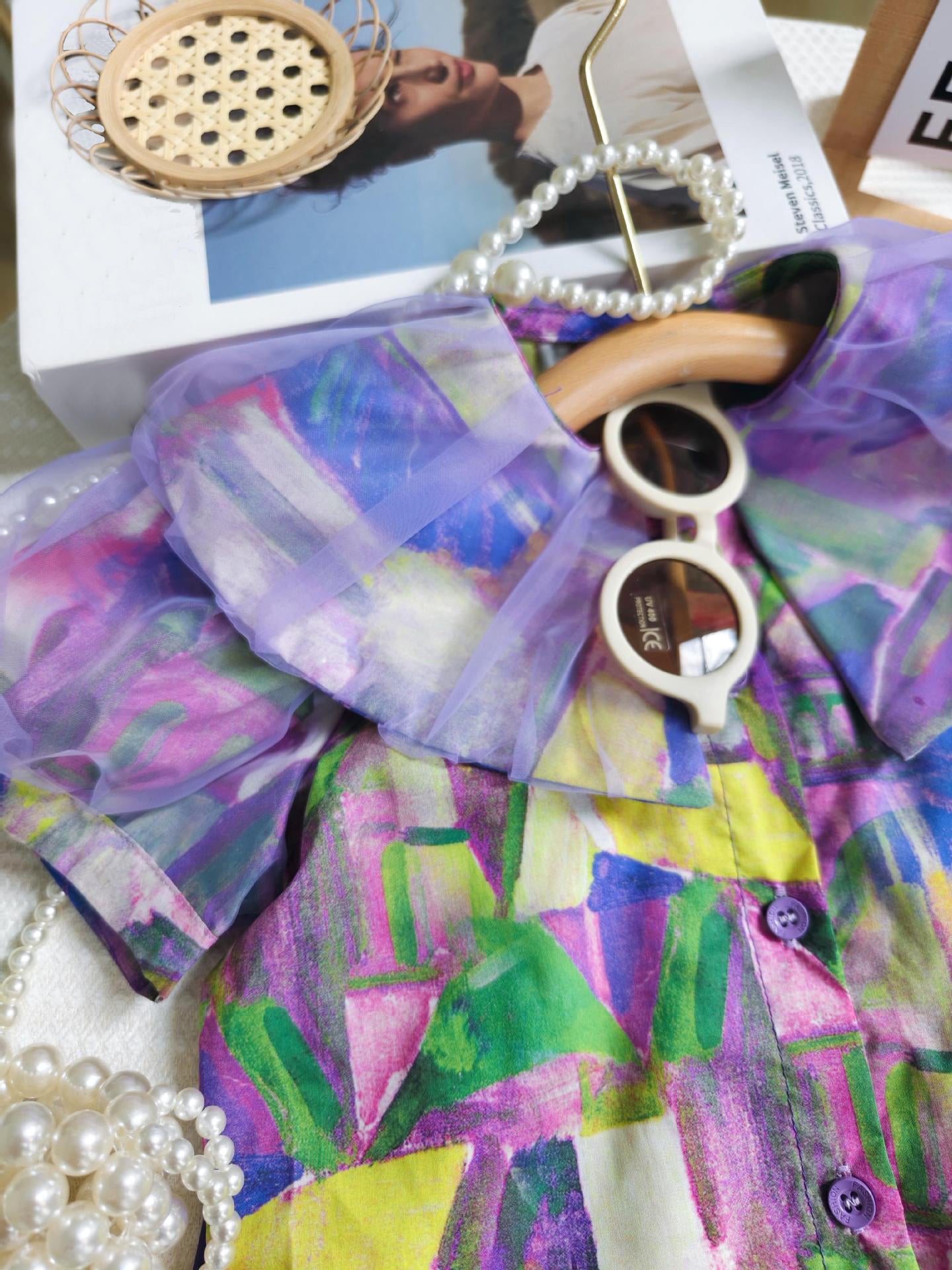 [363733] - Baju Setelan Blouse Lengan Pendek Celana Pendek Fashion Anak Perempuan - Motif Abstract Geometry