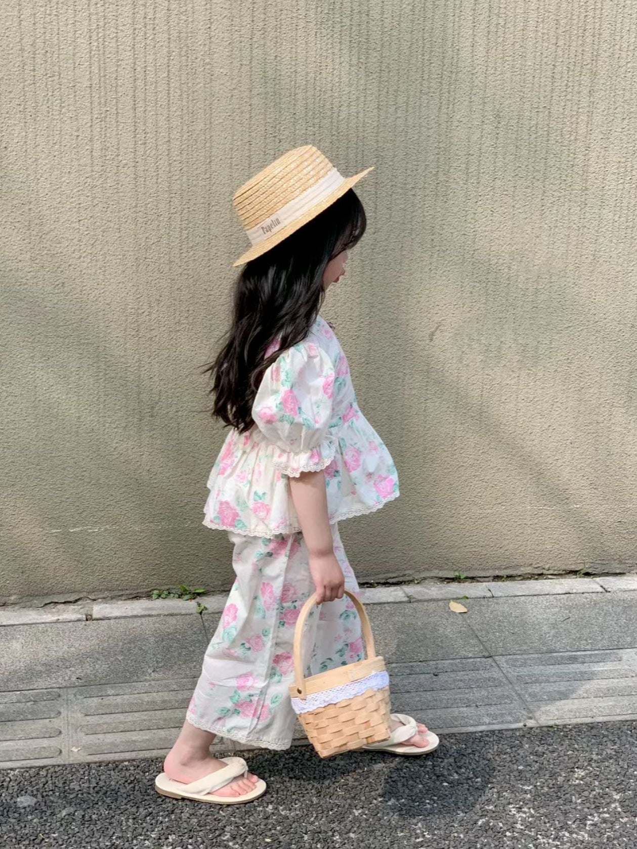 [363739] - Setelan Baju Blouse Lengan Pendek Celana Panjang Fashion Anak Perempuan - Motif Flower Lace