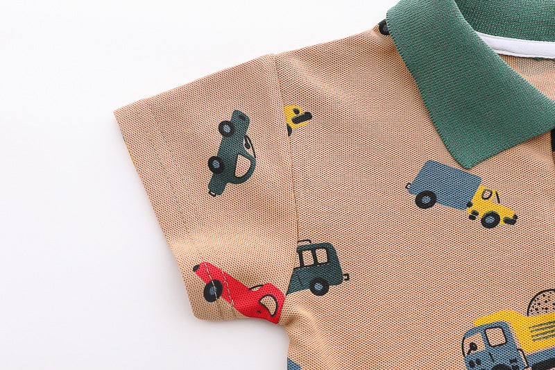 [368591] - One Set 2in1 Baju Setelan Atasan Polo Lengan Pendek Bawahan Celana Pendek Jeans Comfortable Casual Fashion Anak Laki Laki Cowok - Motif Cars - BABYHOKI STORE