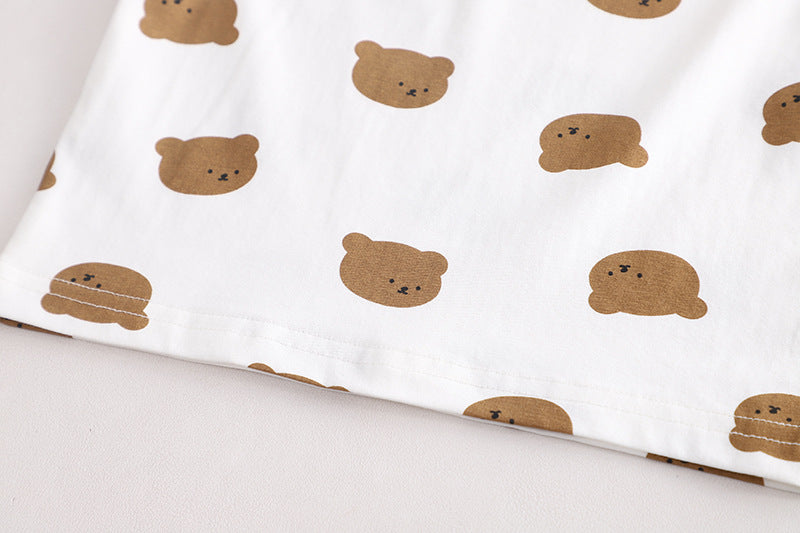 [345465] Setelan Baju Kaos Bawahan Overall Rok Anak Perempuan Fashion - Motif Bear Button