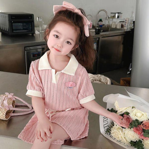 [507S1145] - Setelan Atasan Pendek Celana Pendek Fashion Anak Perempuan - Motif Little Brooch