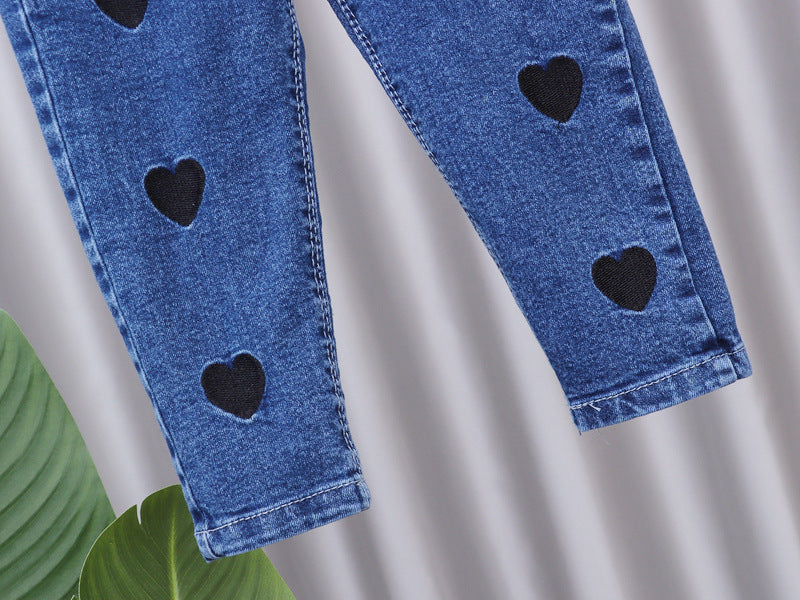 [102376] - Bawahan Celana Panjang Jeans Anak Perempuan - Motif Heart Shape