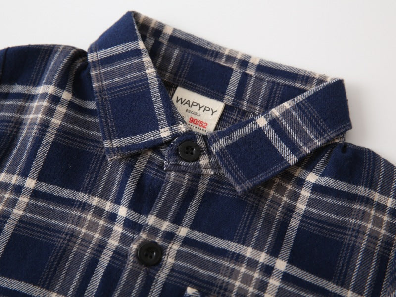 [383207] - Baju Atasan Kemeja Lengan Panjang Anak Laki-Laki - Motif Plaid / Tartan