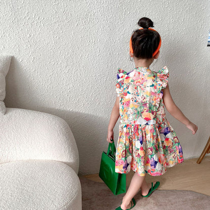 [507S123] - Baju Dress Tanpa Lengan Fashion Anak Perempuan - Motif Colorful Flower