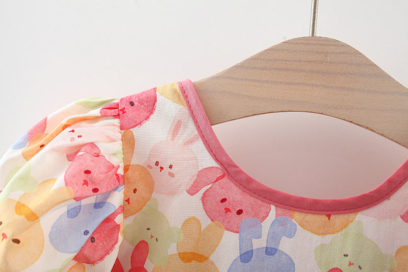 [340405] - Baju Mini Dress Lengan Balon Fashion Import Anak Perempuan - Motif Fluffy Rabbit