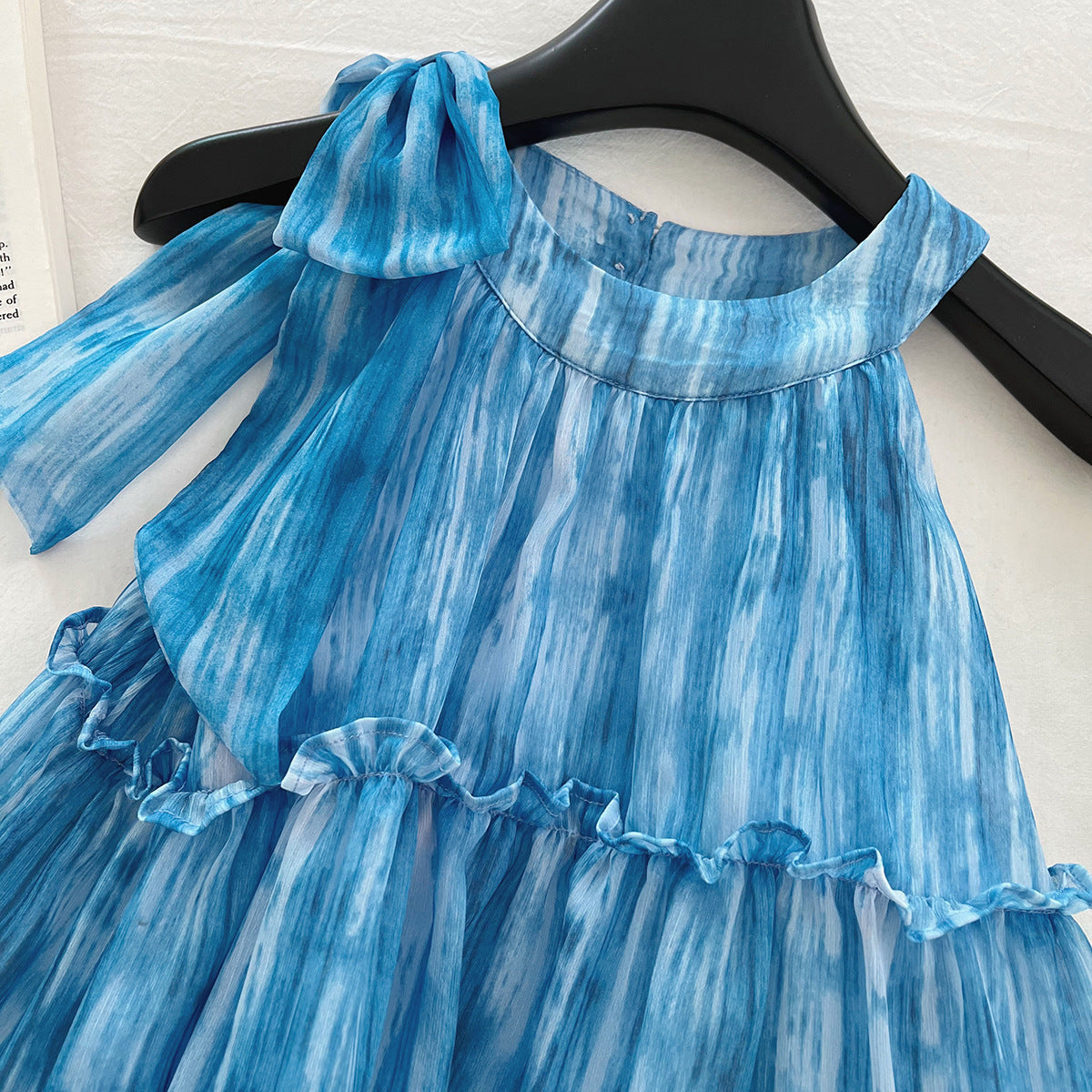 [963152] - Baju Gaun Dress Ruffled Lengan Kutung Anak Perempuan Cewek - Motif Blue Striped - BABYHOKI STORE - BABYHOKI STORE