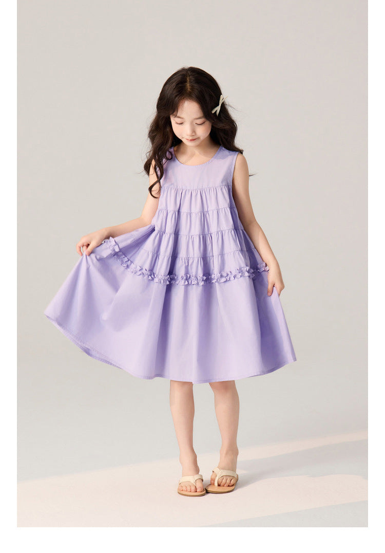[5071119] - Baju Dress Gaun Purple Lengan Kutung Fashion Trendi Anak Perempuan Cewek - Motif Ruffled - BABYHOKI STORE