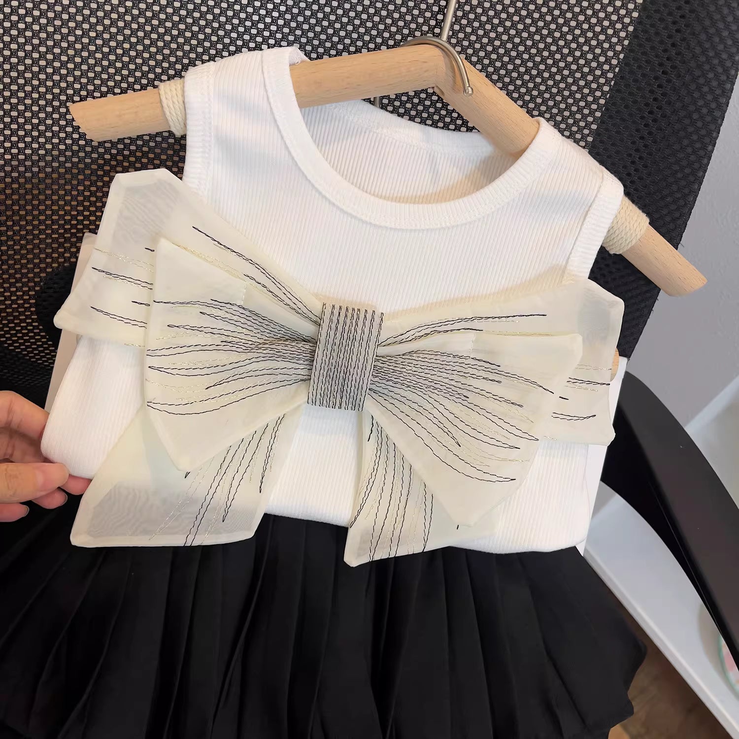 [963263] - One Set 2in1 Baju Setelan Atasan Kaos Lengan Kutung Bawahan Celana Rok Pendek Korean Style Anak Perempuan Cewek - Motif Big Bow - BABYHOKI STORE