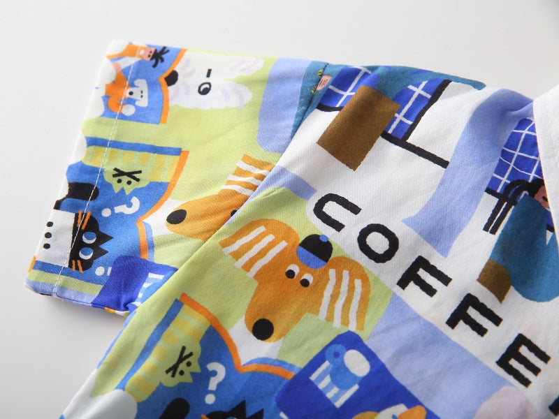 [383218] - Atasan Baju Kemeja Lengan Pendek Anak Laki-Laki - Motif Letters and Animals