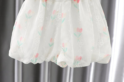 [340414] - Setelan Baju Atasan Kutung Celana Pendek Fashion Anak Perempuan - Motif Flower Ribbon