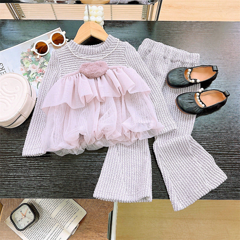 [363822] - Setelan Baju Atasan Dress Celana Panjang Fashion Anak Perempuan - Motif Love Lace