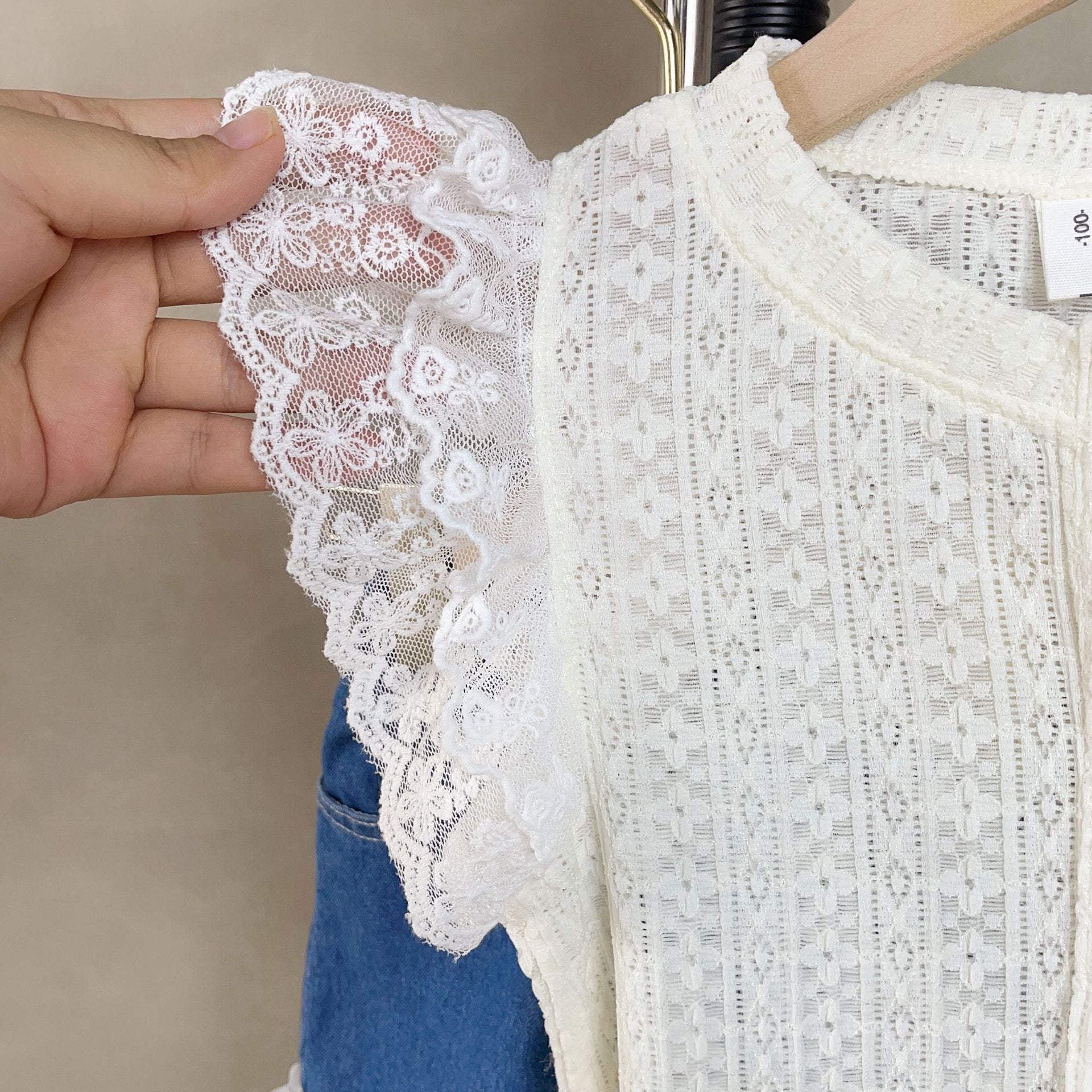 BABYHOKI STORE Usia 7 8 9 10 Tahun Baju Anak Tanggung Cewek [363647] - Baju Setelan Blouse Kutung Celana Pendek Jeans Fashion Anak Perempuan - Motif Thin Lace