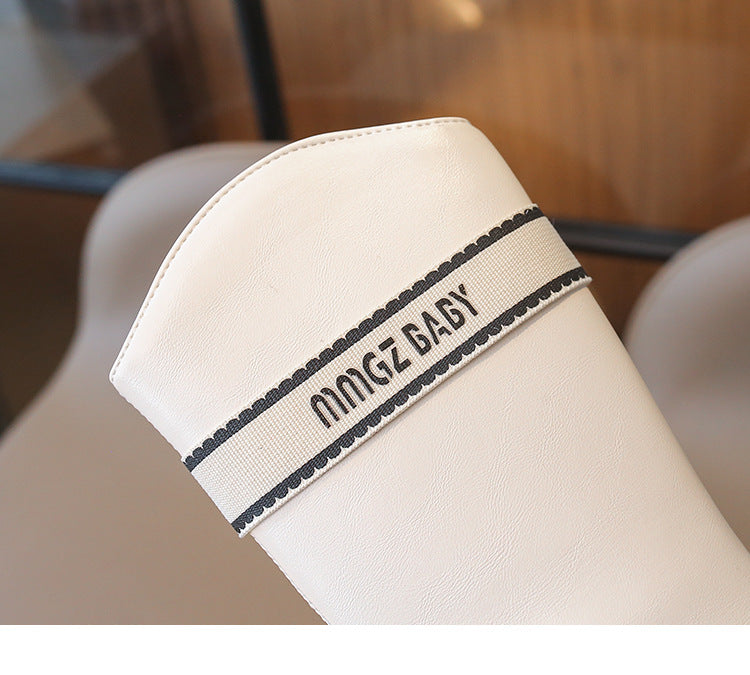 [381281 Size 26-35] - Sepatu High Boots Leathers Princess Shoes Fashion Anak Perempuan Cewek - Motif Writing Stripe - BABYHOKI STORE