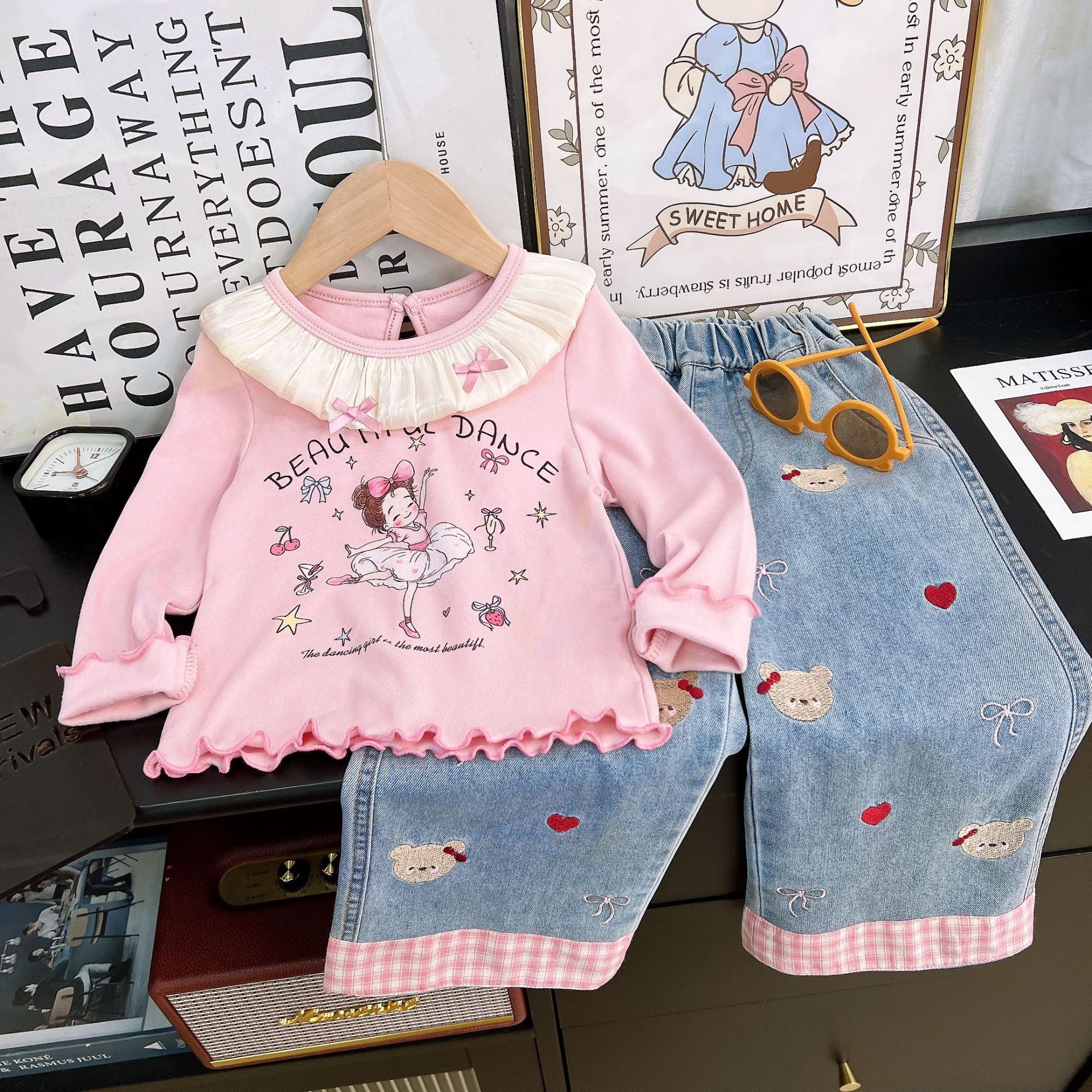 [363937] - One Set 2in1 Baju Setelan Atasan Kaos Lengan Panjang Renda Bawahan Celana Panjang Kulot Fashion Korean Style Anak Cewek Perempuan - Motif Cute Girl - BABYHOKI STORE