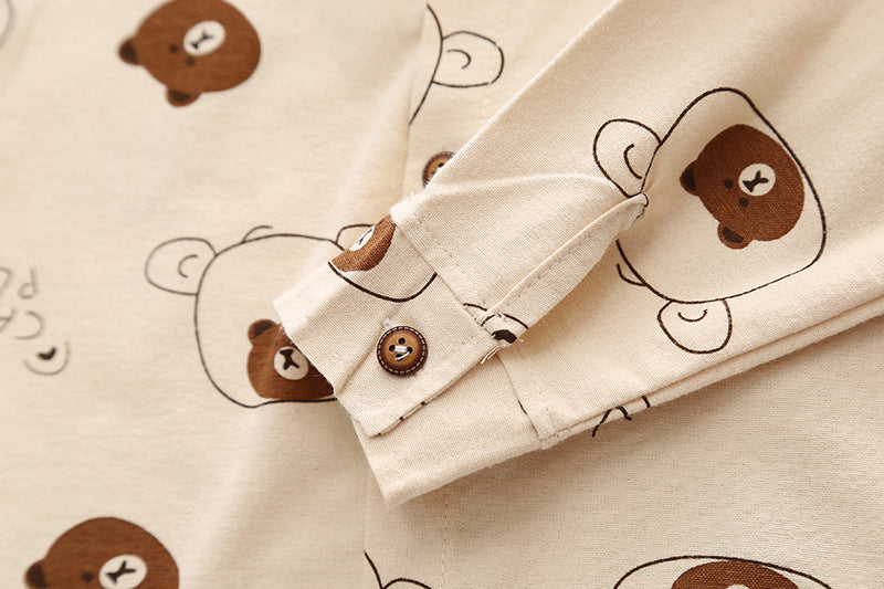 [345512] - One Set 2in1 Baju Setelan Casual Atasan Kemeja Lengan Panjang Bawahan Celana Panjang Jeans Fashionable Anak Laki Laki Cowok - Motif Bear Brown - BABYHOKI STORE - BABYHOKI STORE