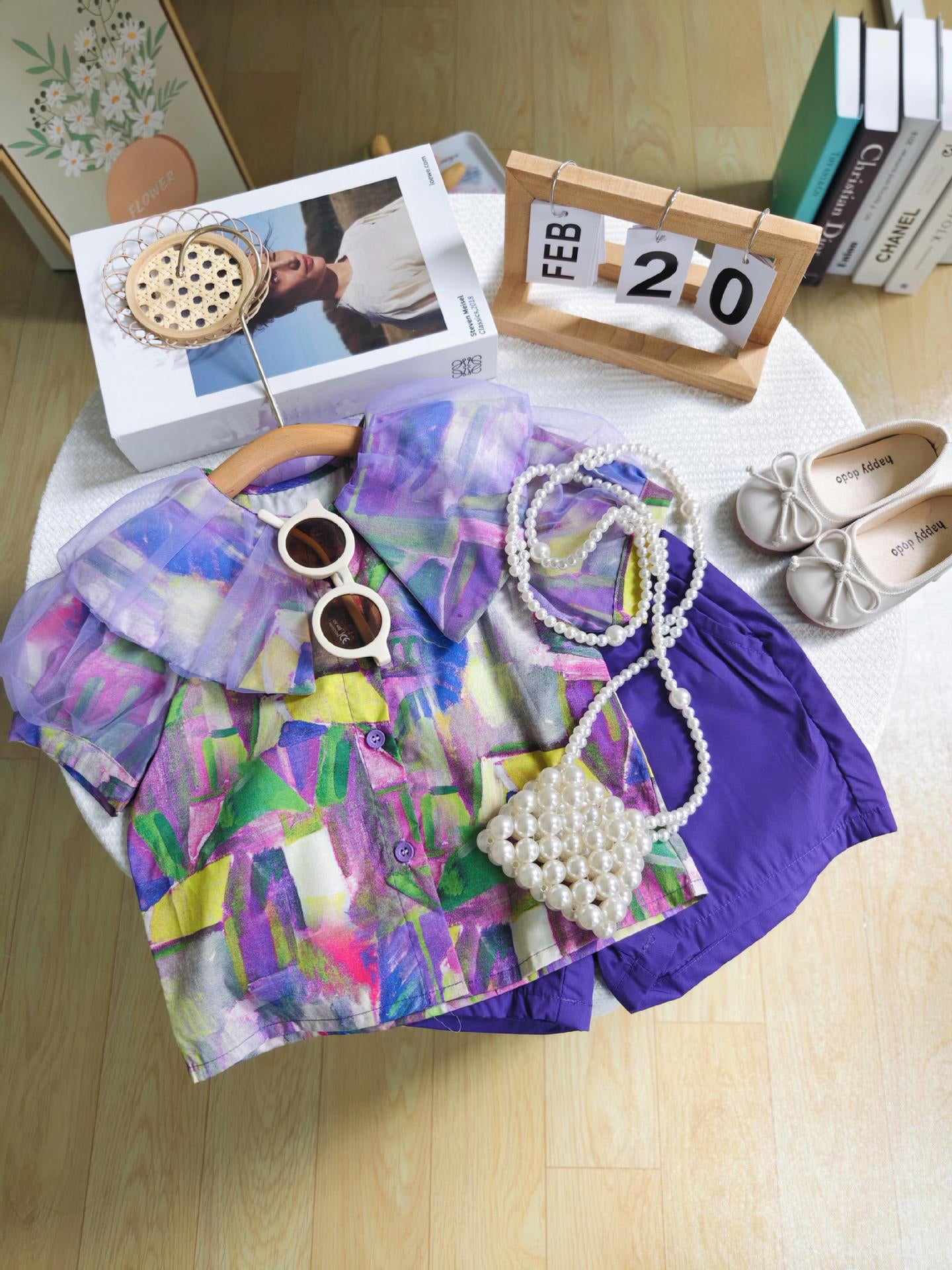 [363733] - Baju Setelan Blouse Lengan Pendek Celana Pendek Fashion Anak Perempuan - Motif Abstract Geometry