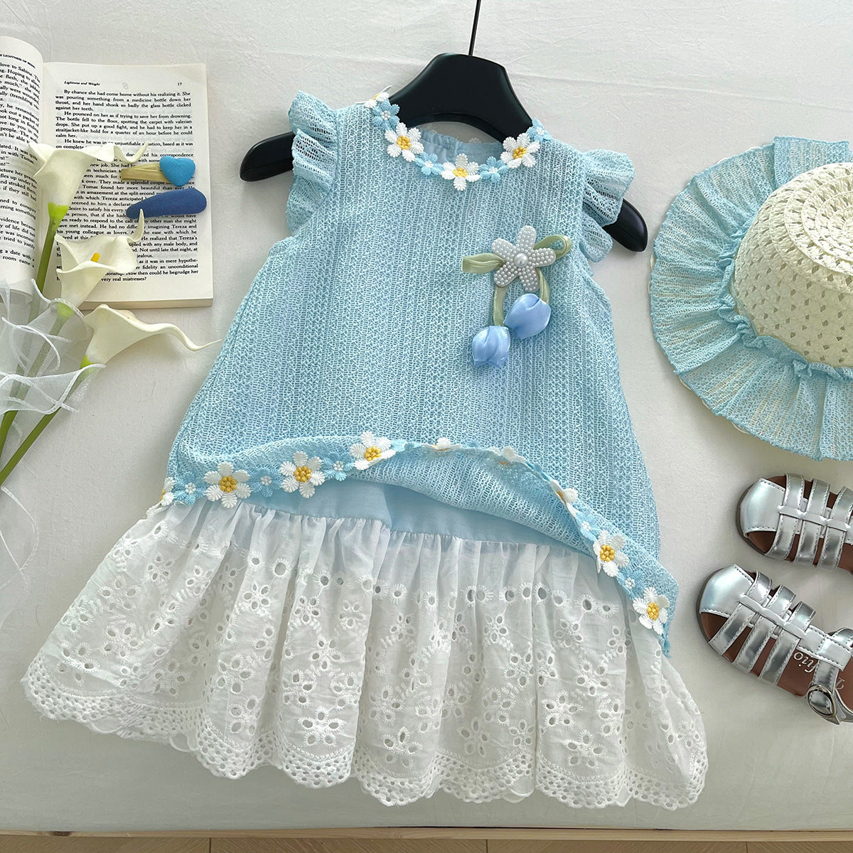 [963193] - Baju Gaun Dress Lengan Kutung Korean Fashion Style Anak Perempuan Cewek - Motif Flower 3D - BABYHOKI STORE