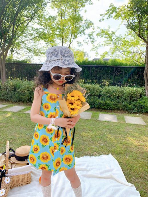 [507S166] - Baju Dress Tanpa Lengan Fashion Anak Perempuan - Motif Bloom Sunflower