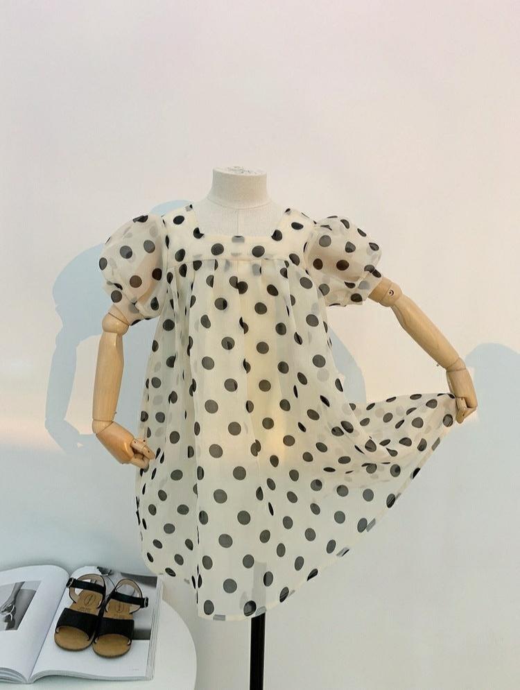 [507S1103] - Baju Dress Lengan Pendek Fashion Anak Perempuan Trendi - Motif Polka Dot