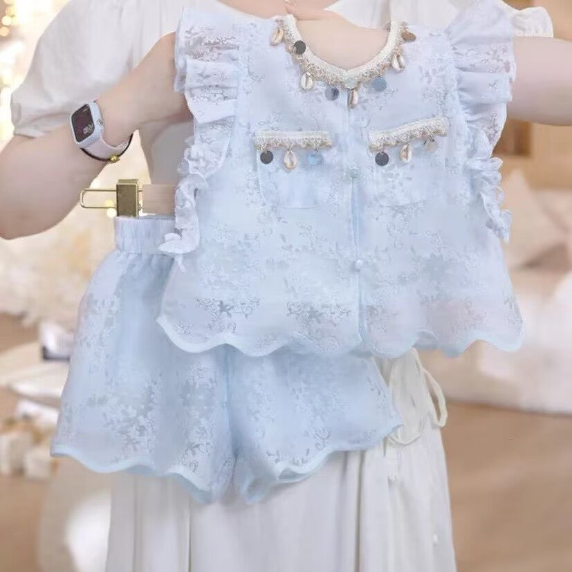 [5071185] - One Set 2in1 Baju Setelan Atasan Lengan Kutung Bawahan Celana Pendek Korean Version Style Anak Perempuan Cewek - Motif Cute Trinkets - BABYHOKI STORE