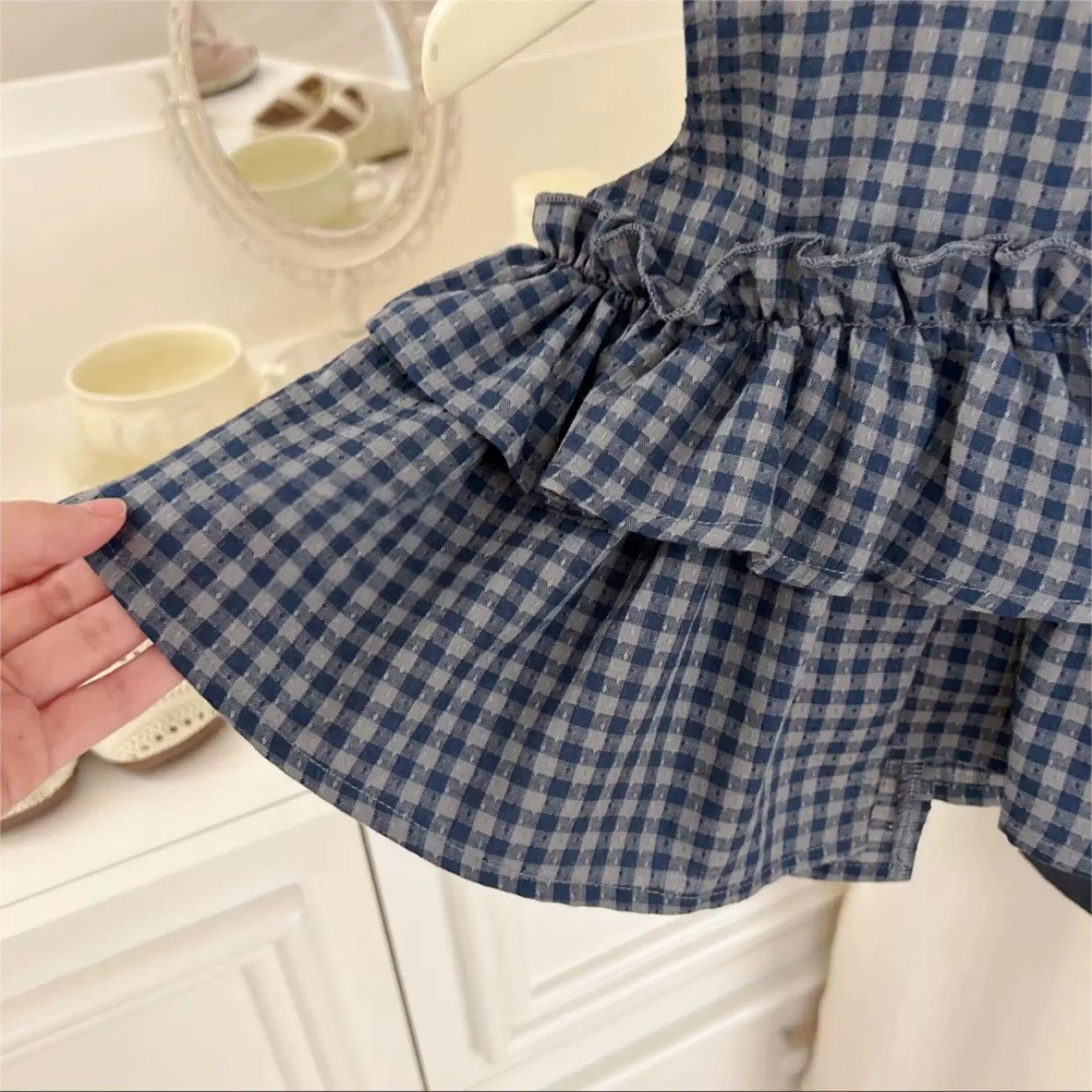 [5071136] - One Set 2in1 Baju Setelan Summer Outfit Atasan Lengan Kutung Bawahan Celana Pendek Fashion Korean Style Anak Perempuan Cewek - Motif Ruffle Plaid - BABYHOKI STORE