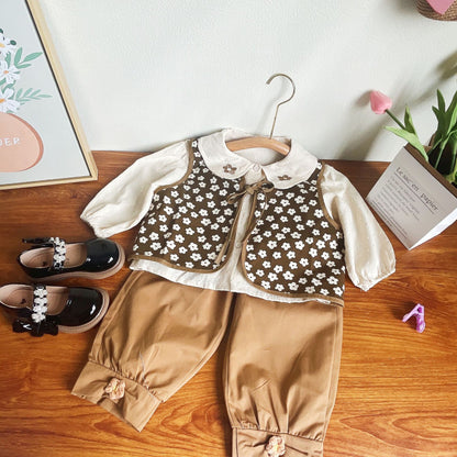 [363675] - Baju 3 in 1 Setelan Blouse Rompi Celana Jogger Fashion Anak Perempuan - Motif Star Flower