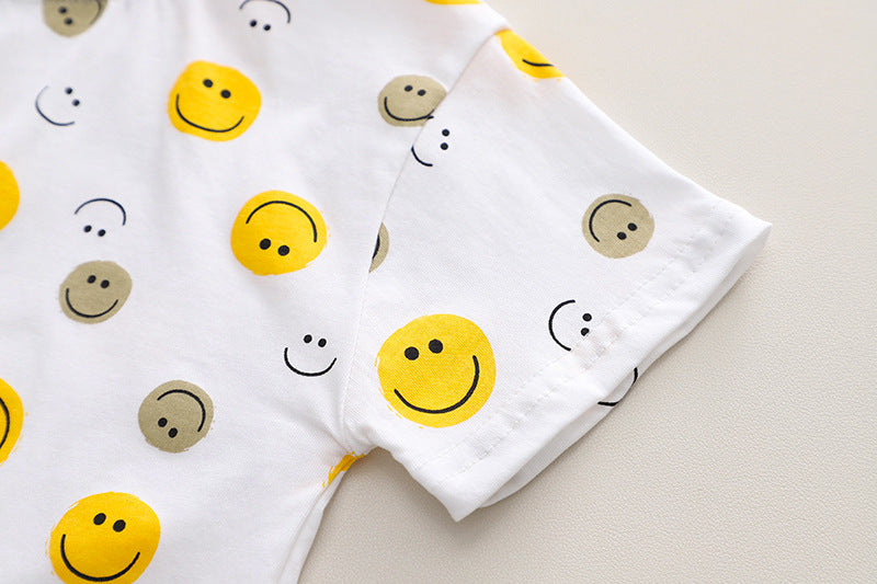 [345430] - Baju Setelan Kaos Pendek Bawahan Overall Anak Cowok Fashion - Motif Smile Bear