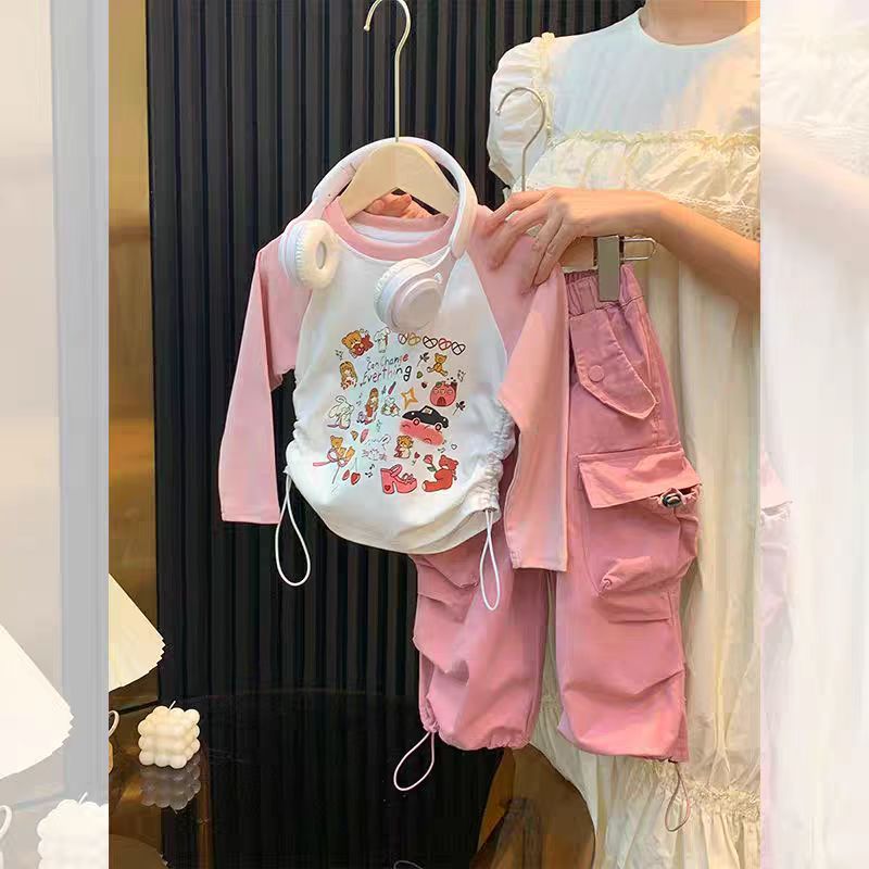 [363806] - Oneset Sporty Korea Setelan Baju Lengan Panjang Celana Panjang Cargo Fashion Anak Perempuan Cewek - Motif Love is Everything
