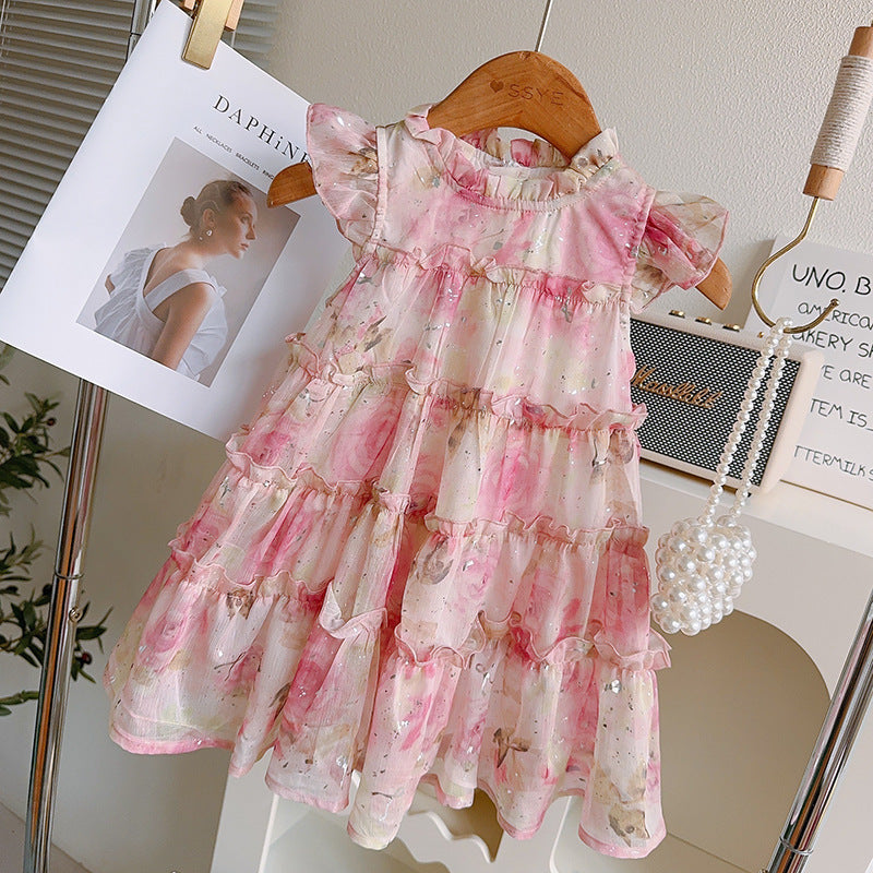 [363874] - Gaun Bunga Pink Baju Dress Ruffle Lengan Kutung Fashion Anak Perempuan Cewek - Motif Pink Floral Ruffle