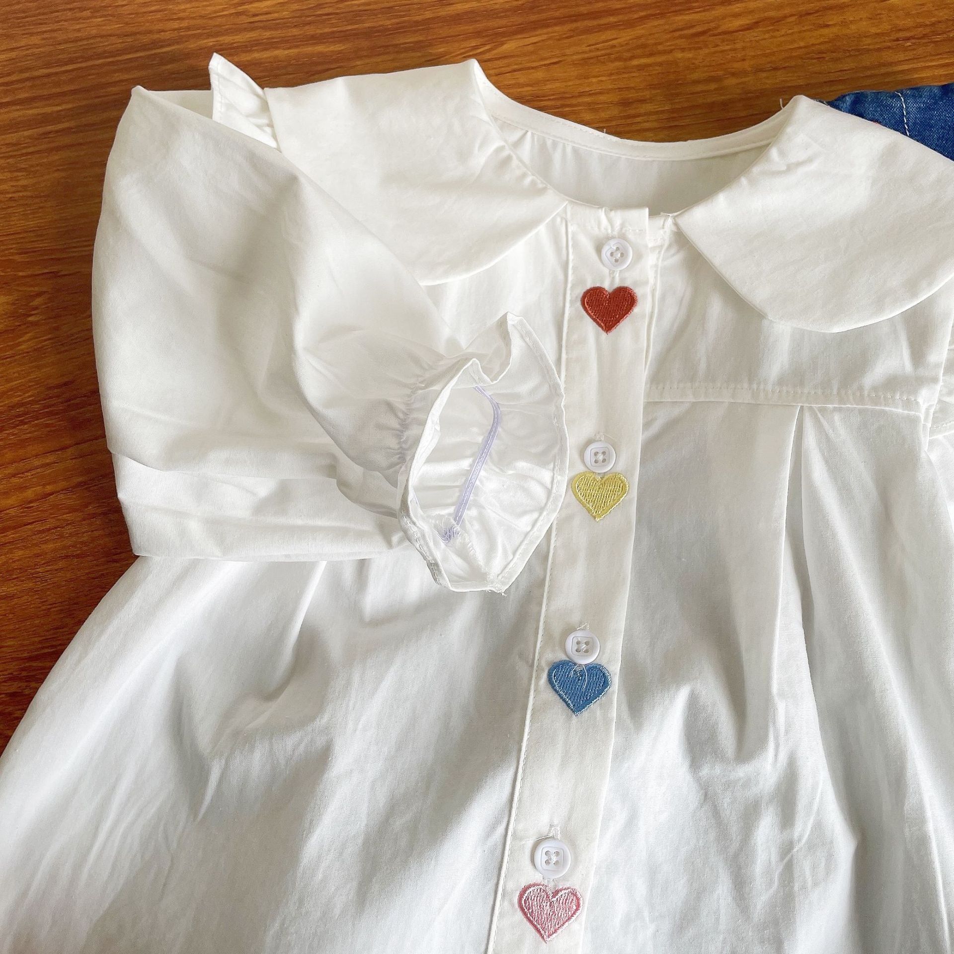[363594] - Setelan Blouse Dress Denim Bordir Anak Perempuan - Motif Button Flower