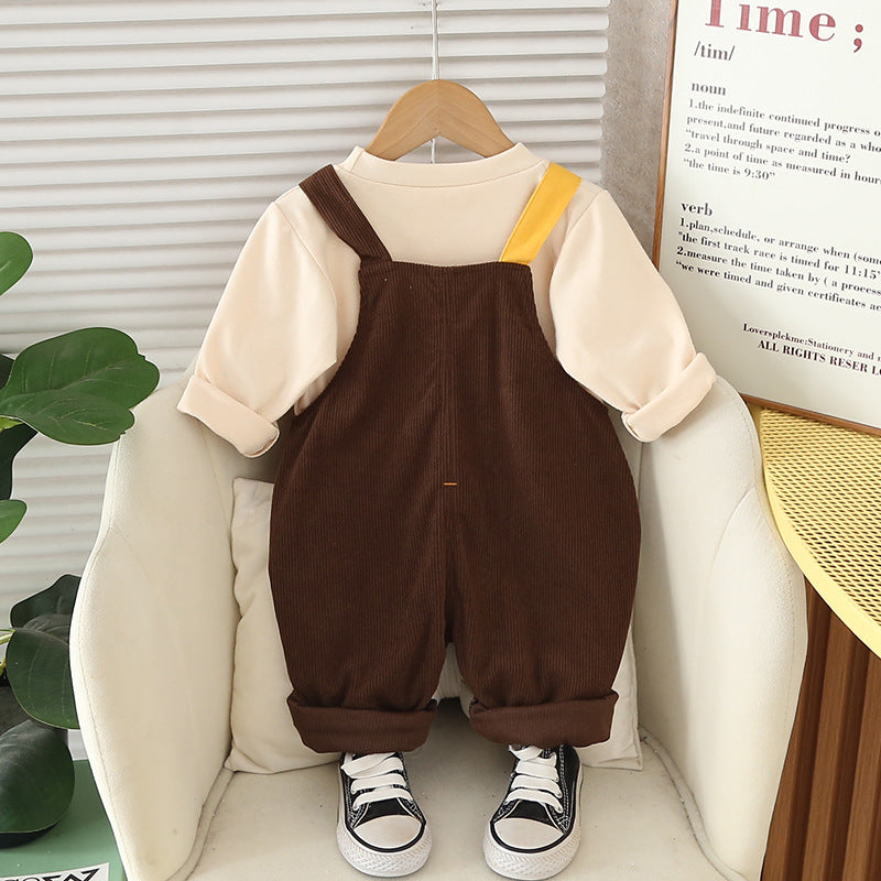 [345494] - One Set 2in1 Baju Setelan Atasan Lengan Panjang Bawahan Overall Panjang Fashionable Anak Cowok Laki-Laki - Motif Giraffe - BABYHOKI STORE - BABYHOKI STORE