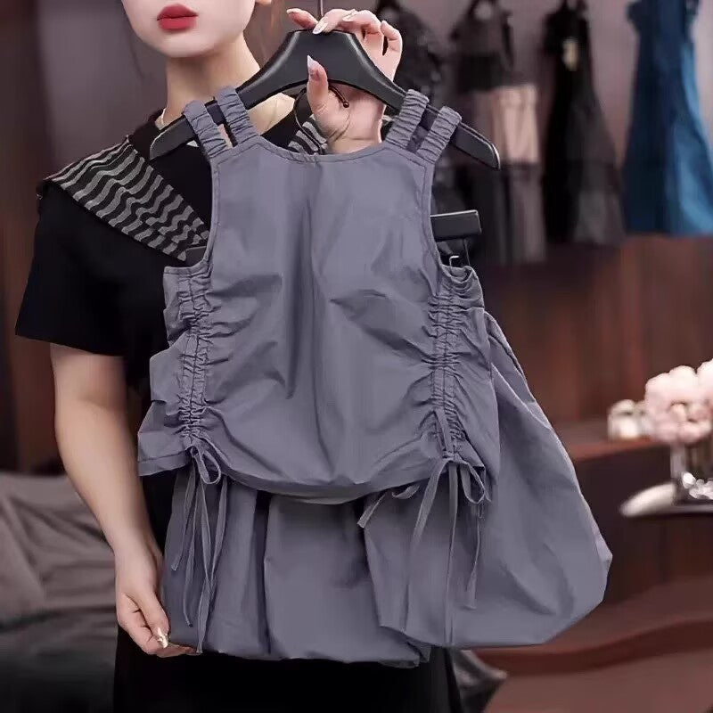 [5071183] - One Set 2in1 Baju Setelan Atasan Lengan Kutung Bawahan Rok Pendek Korean Version Style Anak Perempuan Cewek - Motif Basic Color Gray - BABYHOKI STORE