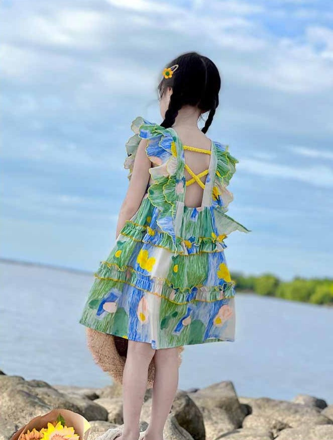 [507952] - Baju Dress Lengan Kutung Anak Perempuan Fashion - Motif Nature Color