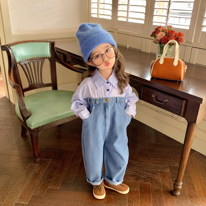 [5071025] - Setelan Baju Jumpsuit Lengan Panjang Bawahan Jeans Fashion Anak Perempuan - Motif High Line