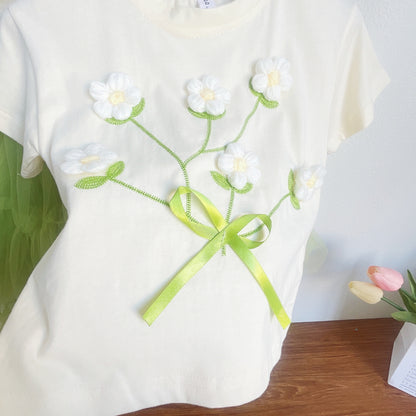 [363644] - Setelan Atasan Lengan Pendek Bawahan Rok Pendek Import Anak Perempuan - Motif Flower Dew