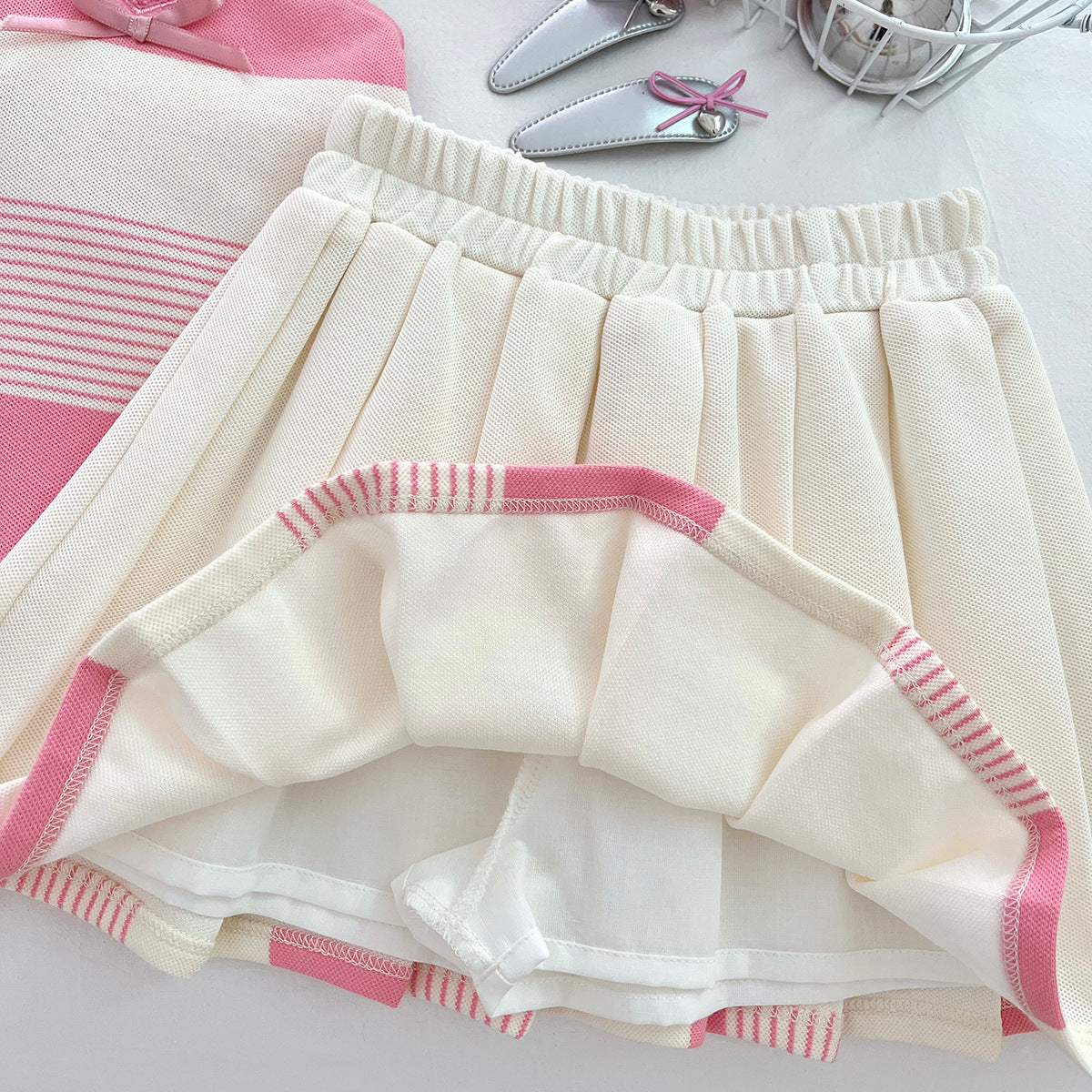 [963113] - One Set 2in1 Baju Setelan Atasan Kaos Berkerah Lengan Kutung Bawahan Celana Rok Pendek Casual Fashion Anak Perempuan Cewek - Motif Love Striped Color - BABYHOKI STORE