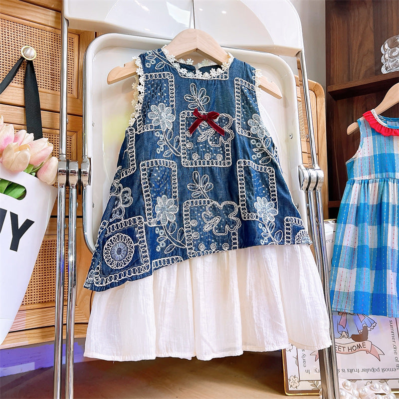 [963212] - Baju Gaun Dress Summer Lengan Kutung Korean Version Style Anak Perempuan Cewek - Motif Ribbon Flower - BABYHOKI STORE - BABYHOKI STORE