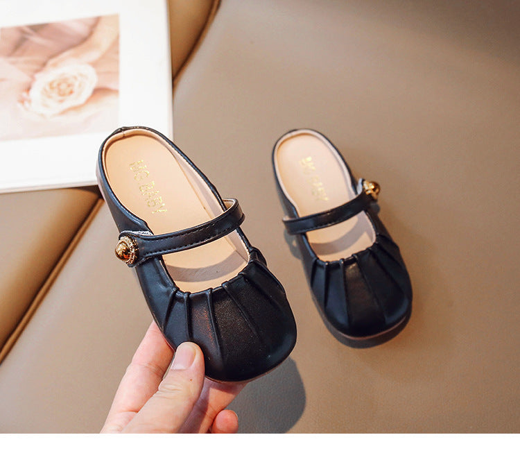 [381274 Size 26-36] - Sepatu Sandal Flat Shoes Slip On Korean Version Anak Perempuan Cewek - Motif Strap Button Accent - BABYHOKI STORE