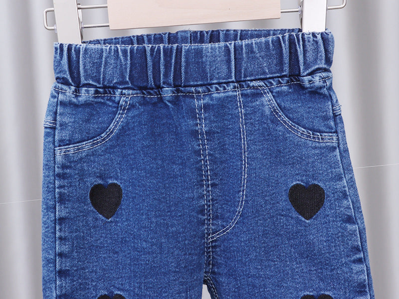 [102376] - Bawahan Celana Panjang Jeans Anak Perempuan - Motif Heart Shape