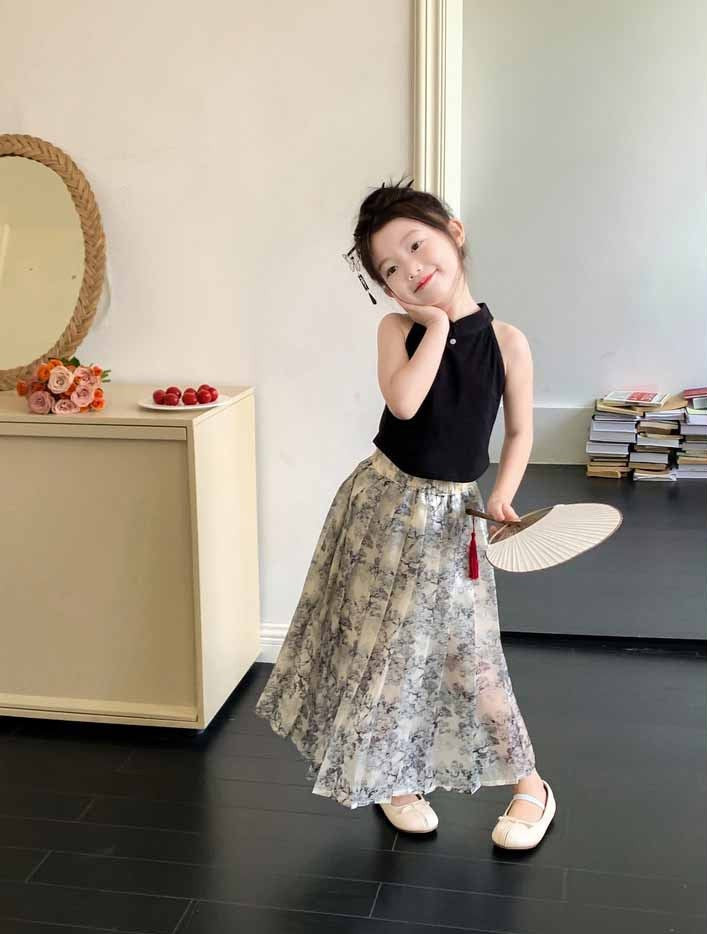 [507987] - Baju Setelan Blouse Kutung Rok Fashion Import Anak Perempuan - Motif Flower Shadows