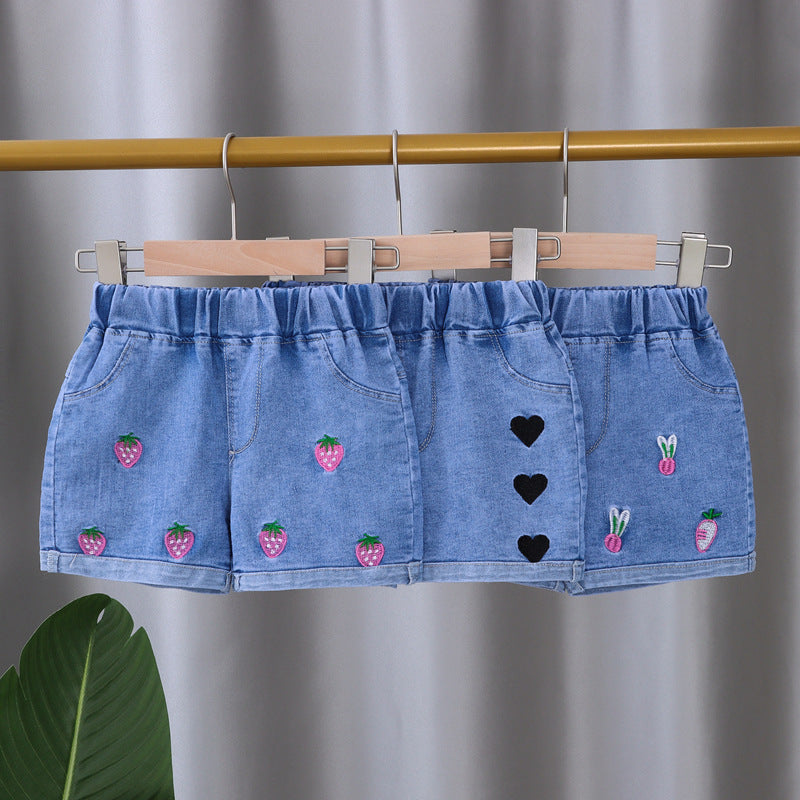 [102385] - Bawahan Celana Pendek Jeans Anak Perempuan - Motif Fruit Flowers